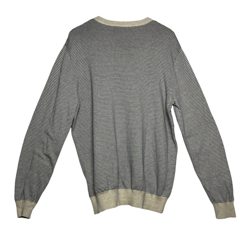 J Crew Mens Striped Crewneck Sweater‎ XL Beige Navy Cotton V-Neck - Picture 5 of 8